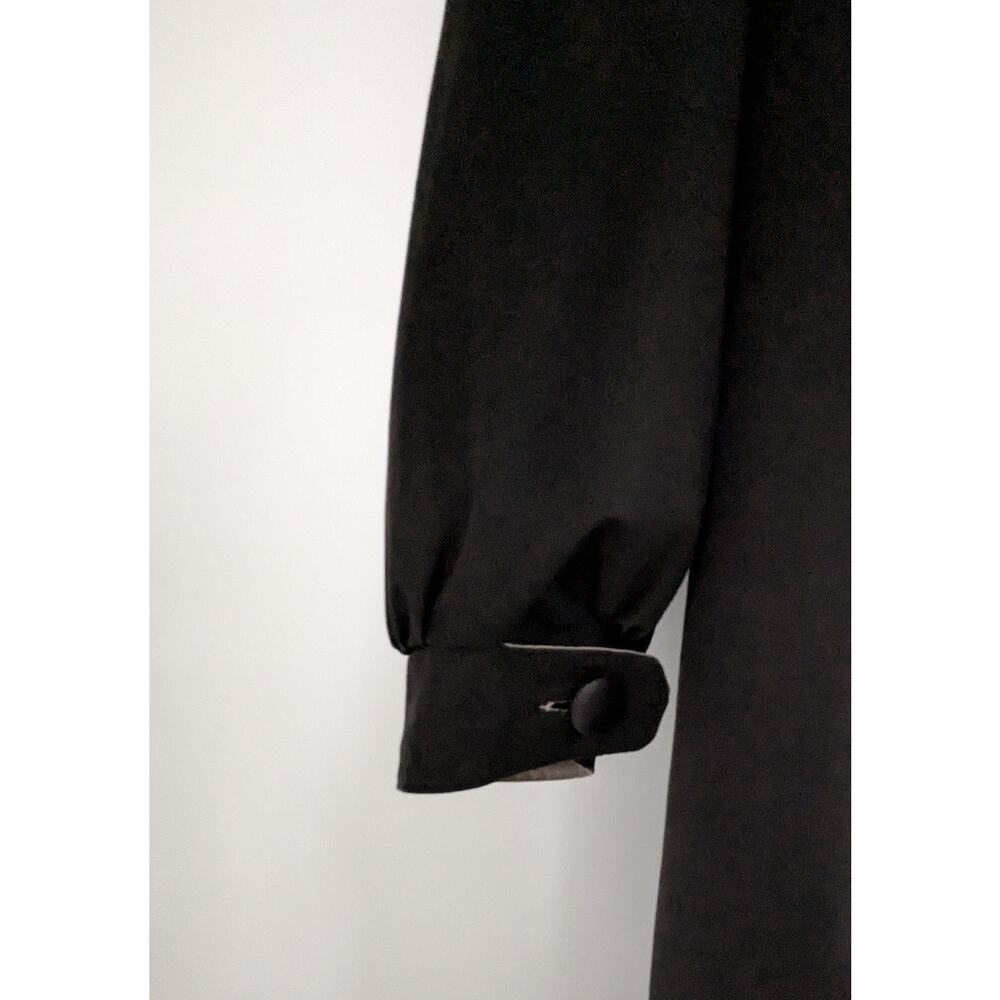 Women’s Black Mid-Length Trench Style Button Front Coat Contrast Trim - Picture 12 of 14
